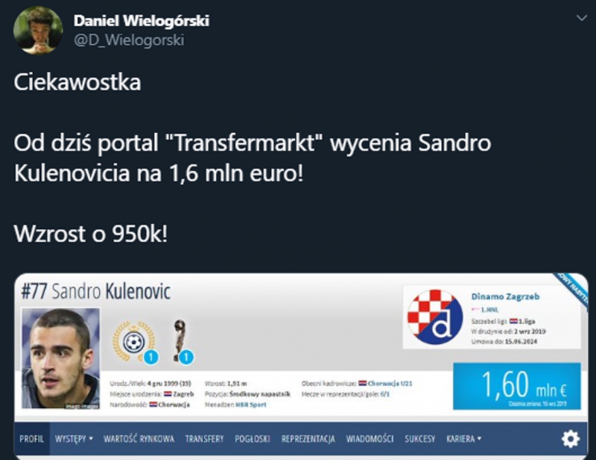 NOWA WYCENA Sandro Kulenovicia na Transfermarkt!